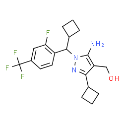 ChemSpider 2D Image | (5-Amino-3-cyclobutyl-1-{cyclobutyl[2-fluoro-4-(trifluoromethyl)phenyl]methyl}-1H-pyrazol-4-yl)methanol | C20H23F4N3O