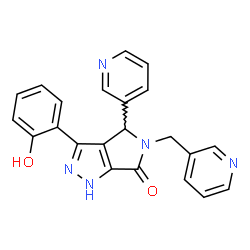 ChemSpider 2D Image | 3-(2-Hydroxyphenyl)-4-(3-pyridinyl)-5-(3-pyridinylmethyl)-4,5-dihydropyrrolo[3,4-c]pyrazol-6(1H)-one | C22H17N5O2