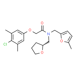 ChemSpider 2D Image | 2-(4-Chloro-3,5-dimethylphenoxy)-N-[(5-methyl-2-furyl)methyl]-N-(tetrahydro-2-furanylmethyl)acetamide | C21H26ClNO4