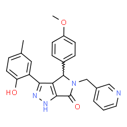 ChemSpider 2D Image | 3-(2-Hydroxy-5-methylphenyl)-4-(4-methoxyphenyl)-5-(3-pyridinylmethyl)-4,5-dihydropyrrolo[3,4-c]pyrazol-6(1H)-one | C25H22N4O3
