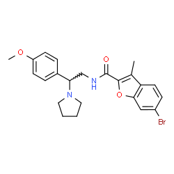 ChemSpider 2D Image | 6-Bromo-N-[2-(4-methoxyphenyl)-2-(1-pyrrolidinyl)ethyl]-3-methyl-1-benzofuran-2-carboxamide | C23H25BrN2O3