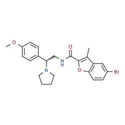 ChemSpider 2D Image | 5-Bromo-N-[2-(4-methoxyphenyl)-2-(1-pyrrolidinyl)ethyl]-3-methyl-1-benzofuran-2-carboxamide | C23H25BrN2O3