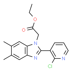 ChemSpider 2D Image | Ethyl [2-(2-chloro-3-pyridinyl)-5,6-dimethyl-1H-benzimidazol-1-yl]acetate | C18H18ClN3O2