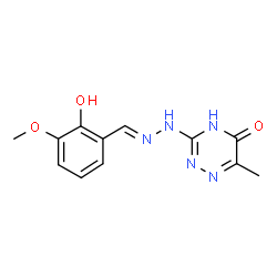 ChemSpider 2D Image | 3-[(2E)-2-(2-Hydroxy-3-methoxybenzylidene)hydrazino]-6-methyl-1,2,4-triazin-5(2H)-one | C12H13N5O3
