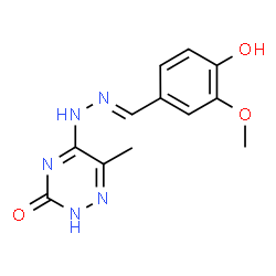 ChemSpider 2D Image | 5-[(2E)-2-(4-Hydroxy-3-methoxybenzylidene)hydrazino]-6-methyl-1,2,4-triazin-3-ol | C12H13N5O3