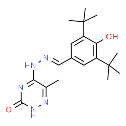 ChemSpider 2D Image | 5-[(2E)-2-(3,5-Di-tert-butyl-4-hydroxybenzylidene)hydrazino]-6-methyl-1,2,4-triazin-3(2H)-one | C19H27N5O2