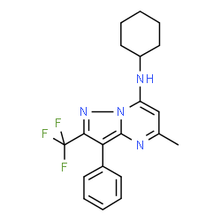 ChemSpider 2D Image | N-Cyclohexyl-5-methyl-3-phenyl-2-(trifluoromethyl)pyrazolo[1,5-a]pyrimidin-7-amine | C20H21F3N4