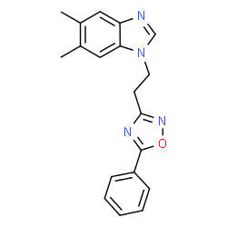ChemSpider 2D Image | 5,6-Dimethyl-1-[2-(5-phenyl-1,2,4-oxadiazol-3-yl)ethyl]-1H-benzimidazole | C19H18N4O
