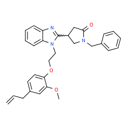 ChemSpider 2D Image | 4-{1-[2-(4-Allyl-2-methoxyphenoxy)ethyl]-1H-benzimidazol-2-yl}-1-benzyl-2-pyrrolidinone | C30H31N3O3