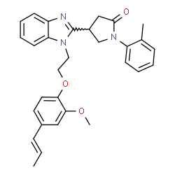 ChemSpider 2D Image | 4-[1-(2-{2-Methoxy-4-[(1E)-1-propen-1-yl]phenoxy}ethyl)-1H-benzimidazol-2-yl]-1-(2-methylphenyl)-2-pyrrolidinone | C30H31N3O3