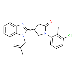 ChemSpider 2D Image | 1-(3-Chloro-2-methylphenyl)-4-[1-(2-methyl-2-propen-1-yl)-1H-benzimidazol-2-yl]-2-pyrrolidinone | C22H22ClN3O