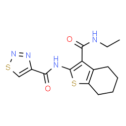 ChemSpider 2D Image | N-[3-(Ethylcarbamoyl)-4,5,6,7-tetrahydro-1-benzothiophen-2-yl]-1,2,3-thiadiazole-4-carboxamide | C14H16N4O2S2