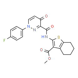 ChemSpider 2D Image | Methyl 2-({[1-(4-fluorophenyl)-4-oxo-1,4-dihydro-3-pyridazinyl]carbonyl}amino)-4,5,6,7-tetrahydro-1-benzothiophene-3-carboxylate | C21H18FN3O4S