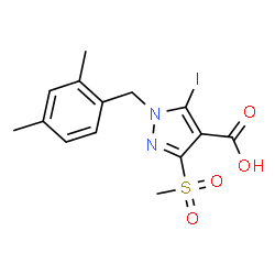 ChemSpider 2D Image | 1-(2,4-Dimethylbenzyl)-5-iodo-3-(methylsulfonyl)-1H-pyrazole-4-carboxylic acid | C14H15IN2O4S