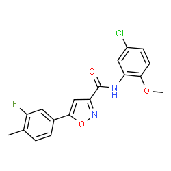 ChemSpider 2D Image | N-(5-Chloro-2-methoxyphenyl)-5-(3-fluoro-4-methylphenyl)-1,2-oxazole-3-carboxamide | C18H14ClFN2O3