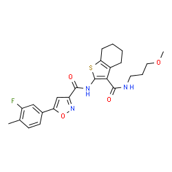 ChemSpider 2D Image | 5-(3-Fluoro-4-methylphenyl)-N-{3-[(3-methoxypropyl)carbamoyl]-4,5,6,7-tetrahydro-1-benzothiophen-2-yl}-1,2-oxazole-3-carboxamide | C24H26FN3O4S