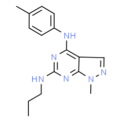 ChemSpider 2D Image | 1-Methyl-N~4~-(4-methylphenyl)-N~6~-propyl-1H-pyrazolo[3,4-d]pyrimidine-4,6-diamine | C16H20N6