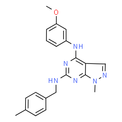ChemSpider 2D Image | N~4~-(3-Methoxyphenyl)-1-methyl-N~6~-(4-methylbenzyl)-1H-pyrazolo[3,4-d]pyrimidine-4,6-diamine | C21H22N6O