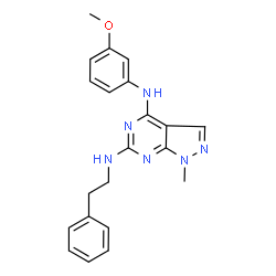 ChemSpider 2D Image | N~4~-(3-Methoxyphenyl)-1-methyl-N~6~-(2-phenylethyl)-1H-pyrazolo[3,4-d]pyrimidine-4,6-diamine | C21H22N6O