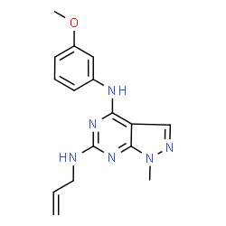 ChemSpider 2D Image | N~6~-Allyl-N~4~-(3-methoxyphenyl)-1-methyl-1H-pyrazolo[3,4-d]pyrimidine-4,6-diamine | C16H18N6O