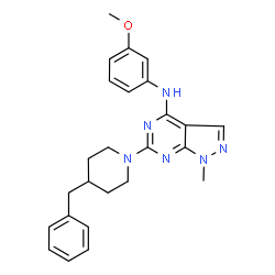 ChemSpider 2D Image | 6-(4-benzylpiperidin-1-yl)-N-(3-methoxyphenyl)-1-methylpyrazolo[3,4-d]pyrimidin-4-amine | C25H28N6O