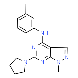ChemSpider 2D Image | 1-methyl-N-(3-methylphenyl)-6-(pyrrolidin-1-yl)-1H-pyrazolo[3,4-d]pyrimidin-4-amine | C17H20N6