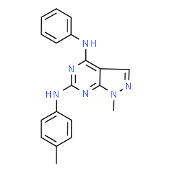 ChemSpider 2D Image | 1-methyl-N6-(4-methylphenyl)-N4-phenylpyrazolo[3,4-d]pyrimidine-4,6-diamine | C19H18N6