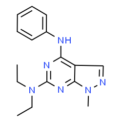 ChemSpider 2D Image | N6,N6-diethyl-1-methyl-N4-phenylpyrazolo[3,4-d]pyrimidine-4,6-diamine | C16H20N6