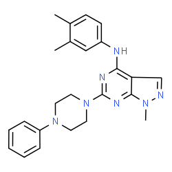 ChemSpider 2D Image | N-(3,4-dimethylphenyl)-1-methyl-6-(4-phenylpiperazin-1-yl)-1H-pyrazolo[3,4-d]pyrimidin-4-amine | C24H27N7