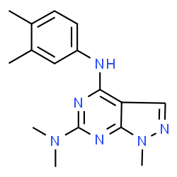 ChemSpider 2D Image | N~4~-(3,4-dimethylphenyl)-N~6~,N~6~,1-trimethyl-1H-pyrazolo[3,4-d]pyrimidine-4,6-diamine | C16H20N6
