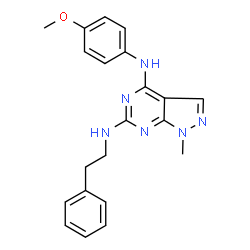 ChemSpider 2D Image | N~4~-(4-Methoxyphenyl)-1-methyl-N~6~-(2-phenylethyl)-1H-pyrazolo[3,4-d]pyrimidine-4,6-diamine | C21H22N6O