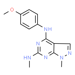 ChemSpider 2D Image | N~4~-(4-Methoxyphenyl)-N~6~,1-dimethyl-1H-pyrazolo[3,4-d]pyrimidine-4,6-diamine | C14H16N6O