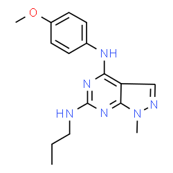 ChemSpider 2D Image | N4-(4-methoxyphenyl)-1-methyl-N6-propylpyrazolo[3,4-d]pyrimidine-4,6-diamine | C16H20N6O