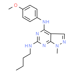 ChemSpider 2D Image | N6-butyl-N4-(4-methoxyphenyl)-1-methylpyrazolo[3,4-d]pyrimidine-4,6-diamine | C17H22N6O