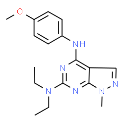 ChemSpider 2D Image | N~6~,N~6~-diethyl-N~4~-(4-methoxyphenyl)-1-methyl-1H-pyrazolo[3,4-d]pyrimidine-4,6-diamine | C17H22N6O