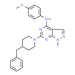 ChemSpider 2D Image | 6-(4-benzylpiperidin-1-yl)-N-(4-methoxyphenyl)-1-methyl-1H-pyrazolo[3,4-d]pyrimidin-4-amine | C25H28N6O