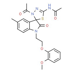 ChemSpider 2D Image | N-{3'-Acetyl-1-[2-(2-methoxyphenoxy)ethyl]-5-methyl-2-oxo-1,2-dihydro-3'H-spiro[indole-3,2'-[1,3,4]thiadiazol]-5'-yl}acetamide | C23H24N4O5S