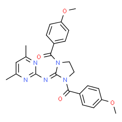 ChemSpider 2D Image | {2-[(4,6-Dimethyl-2-pyrimidinyl)imino]-1,3-imidazolidinediyl}bis[(4-methoxyphenyl)methanone] | C25H25N5O4