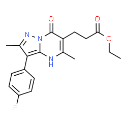 ChemSpider 2D Image | Ethyl 3-[3-(4-fluorophenyl)-2,5-dimethyl-7-oxo-4,7-dihydropyrazolo[1,5-a]pyrimidin-6-yl]propanoate | C19H20FN3O3