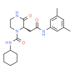 ChemSpider 2D Image | N-Cyclohexyl-2-{2-[(3,5-dimethylphenyl)amino]-2-oxoethyl}-3-oxo-1-piperazinecarboxamide | C21H30N4O3
