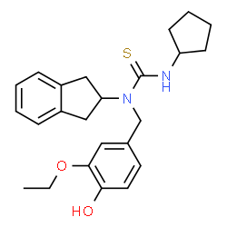 ChemSpider 2D Image | 3-Cyclopentyl-1-(2,3-dihydro-1H-inden-2-yl)-1-(3-ethoxy-4-hydroxybenzyl)thiourea | C24H30N2O2S