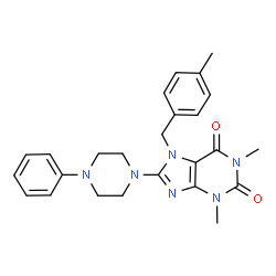 ChemSpider 2D Image | 1,3-Dimethyl-7-(4-methylbenzyl)-8-(4-phenyl-1-piperazinyl)-3,7-dihydro-1H-purine-2,6-dione | C25H28N6O2