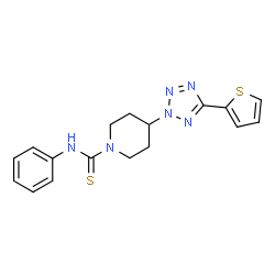 ChemSpider 2D Image | N-phenyl-4-(5-thien-2-yl-2H-tetrazol-2-yl)piperidine-1-carbothioamide | C17H18N6S2