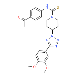 ChemSpider 2D Image | N-(4-Acetylphenyl)-4-[5-(3,4-dimethoxyphenyl)-2H-tetrazol-2-yl]-1-piperidinecarbothioamide | C23H26N6O3S