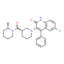 ChemSpider 2D Image | 6-Chloro-3-{3-[(2-methyl-1-piperidinyl)carbonyl]-1-piperidinyl}-4-phenyl-2(1H)-quinolinone | C27H30ClN3O2