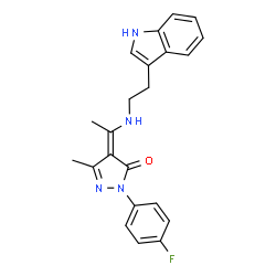 ChemSpider 2D Image | (4Z)-2-(4-Fluorophenyl)-4-(1-{[2-(1H-indol-3-yl)ethyl]amino}ethylidene)-5-methyl-2,4-dihydro-3H-pyrazol-3-one | C22H21FN4O