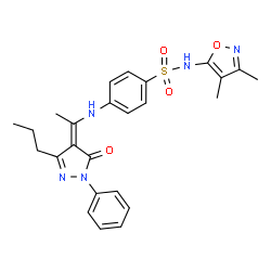 ChemSpider 2D Image | N-(3,4-Dimethyl-1,2-oxazol-5-yl)-4-{[(1Z)-1-(5-oxo-1-phenyl-3-propyl-1,5-dihydro-4H-pyrazol-4-ylidene)ethyl]amino}benzenesulfonamide | C25H27N5O4S