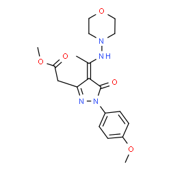 ChemSpider 2D Image | Methyl {(4Z)-1-(4-methoxyphenyl)-4-[1-(4-morpholinylamino)ethylidene]-5-oxo-4,5-dihydro-1H-pyrazol-3-yl}acetate | C19H24N4O5