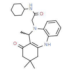 ChemSpider 2D Image | N-Cyclohexyl-2-(3,3,11-trimethyl-1-oxo-1,2,3,4,5,11-hexahydro-10H-dibenzo[b,e][1,4]diazepin-10-yl)acetamide | C24H33N3O2