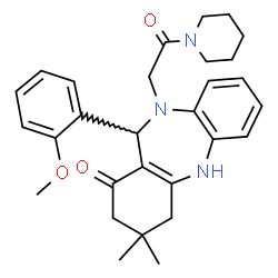 ChemSpider 2D Image | 11-(2-Methoxyphenyl)-3,3-dimethyl-10-[2-oxo-2-(1-piperidinyl)ethyl]-2,3,4,5,10,11-hexahydro-1H-dibenzo[b,e][1,4]diazepin-1-one | C29H35N3O3